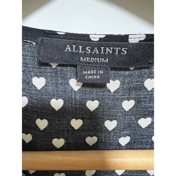 All Saints Krystal Valentine Black White Hearts Wrap Dress Size M - Picture 5 of 11